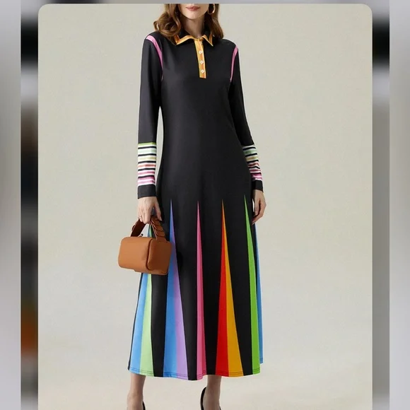 STYLEWE | Dresses | Stylewe Color Block Shirt Collar Elegant Midi Dress |  Poshmark